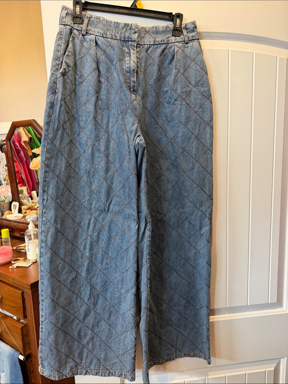 entro Light Blue Quilted Wide Leg Jeans